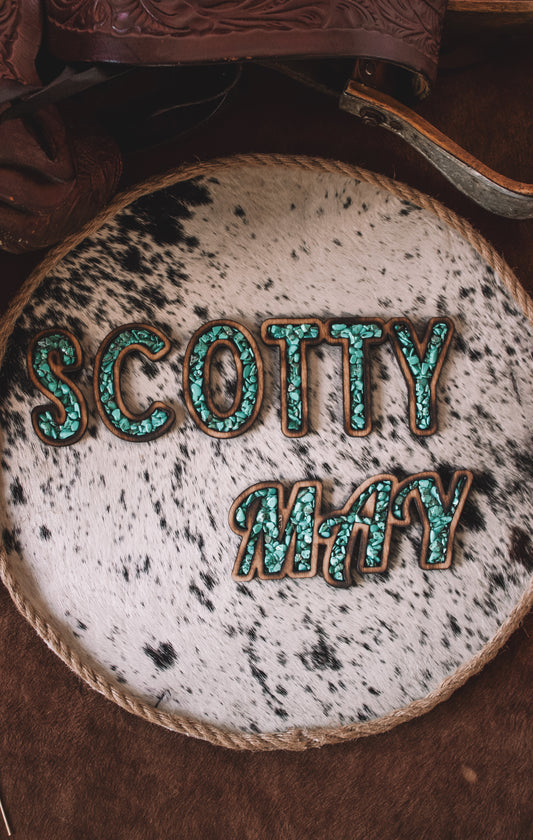 Cowhide Rope Border Turquoise Stone Nursery Sign